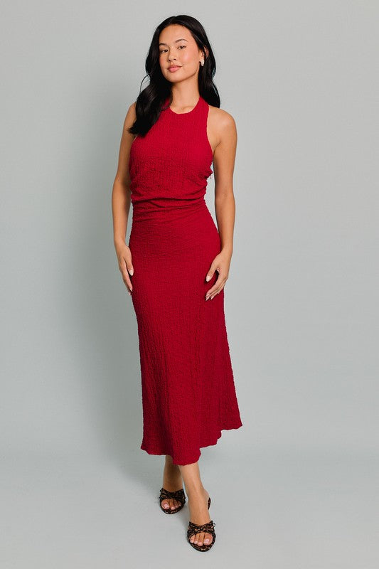 halter balloon dress Halter-Neck Floral Euro Tulle Midi Dress main image 0